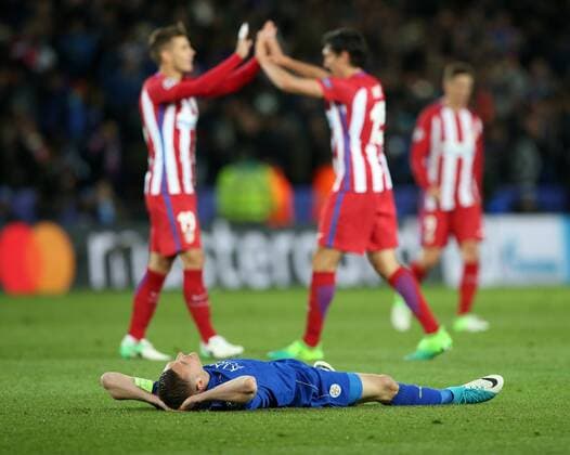 Leicester s Jamie Vardy looks on dejected at the final whistle during the Champions League Quarter-Final 2nd leg match at the King Power Stadium, Leicester. Picture date: April 18th, 2017. Pic credit should read: David Klein Sportimage EDITORIAL USE ONLY. No use with unauthorised audio, video, data, fixture lists, club league logos or live services. Online in-match use limited to 120 images, no video emulation. No use in betting, games or single club league player publications.