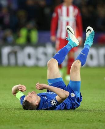 Leicester s Jamie Vardy looks on dejected at the final whistle during the Champions League Quarter-Final 2nd leg match at the King Power Stadium, Leicester. Picture date: April 18th, 2017. Pic credit should read: David Klein Sportimage EDITORIAL USE ONLY. No use with unauthorised audio, video, data, fixture lists, club league logos or live services. Online in-match use limited to 120 images, no video emulation. No use in betting, games or single club league player publications.