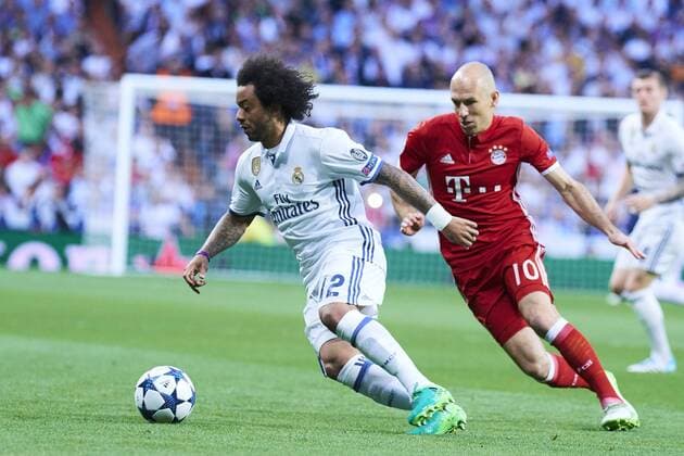 April 19, 2017 - Madrid, Spain - Marcelo (defender; Real Madrid), Arjen Robben (forward; Bayern Munchen) in action during the UEFA Champions League quarter-final second leg football match between Real Madrid and Bayern Munchen at Santiago Bernabeu on April 18, 2017 in Madrid Real Madrid vs Bayern Munchen. UEFA Champions League quarter-final  - ZUMAg15_ 20170419_zaf_g15_002 Copyright: xJackxAbuinx