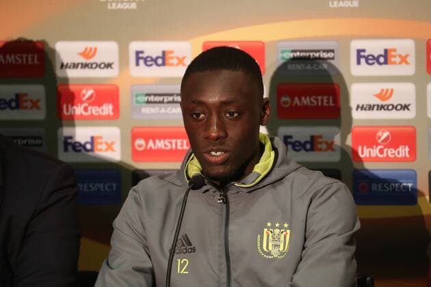Anderlecht s Dennis Appiah pictured during a press conference PK Pressekonferenz of Belgian soccer team RSC Anderlecht in Manchester, UK, Wednesday 19 April 2017. Tomorrow Anderlecht is playing the return leg game of the quarterfinals of the Europa League competition against UK team Manchester United ManU VIRGINIExLEFOUR  x05083686x