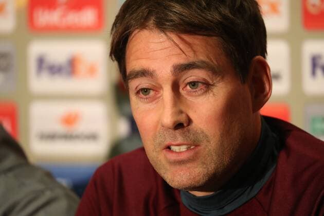 Anderlecht s head coach Rene Weiler pictured during a press conference PK Pressekonferenz of Belgian soccer team RSC Anderlecht in Manchester, UK, Wednesday 19 April 2017. Tomorrow Anderlecht is playing the return leg game of the quarterfinals of the Europa League competition against UK team Manchester United ManU VIRGINIExLEFOUR  x05083692x