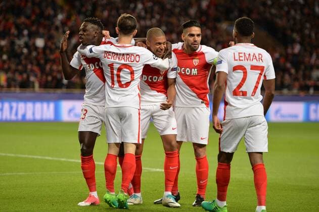 29 KYLIAN MBAPPE (mon) - 23 BENJAMIN MENDY (mon) - 09 RADAMEL FALCAO (mon) - JOIE FOOTBALL : Monaco vs Borussia Dortmund - Ligue des Champions - 19 04 2017 AnthonyBIBARD FEP Panoramic 