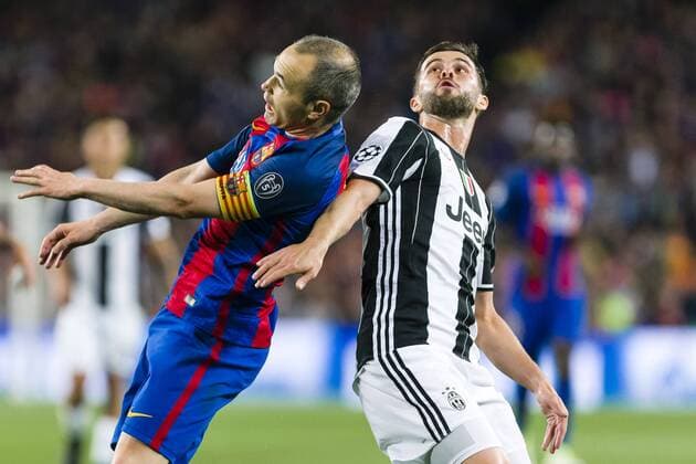 SPAIN - 19th of April: Andres Iniesta of FC Barcelona Barca and Miralem Pjanic of Juventus FC during the UEFA Champions League Quarter Final second leg match between FC Barcelona and Juventus FC at Camp Nou Stadium on April 19, 2017 in Barcelona, Spain.. (Credit: Mikel Trigueros Urbanandsport Cordon Press)  xCordonxPressx xSPAINx-xFCxBarcelonaxagainstxJuventusxFCx-xxChampionsxLeaguex-x2016 17x