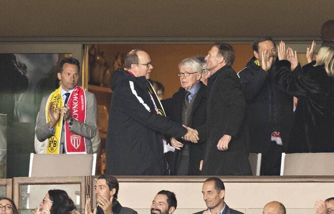 Monaco, 19.04.2017 Geschäftsführer Hans Joachim Watzke gratuliert Prinz Albert - Fürst von Monaco und Oberhaupt der Familie Grimaldi AS Monaco - Borussia Dortmund