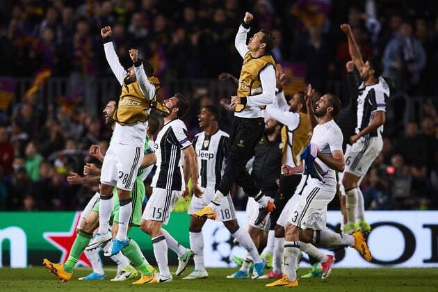 19.04.2017, xslx, Fussball Champions League Viertelfinale, FC Barcelona Barca - Juventus Turin, emspor vl Juventus Spielern Jubeln den einzug ins Halbfinale Barcelona
