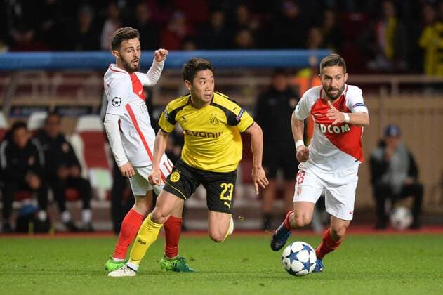 23 Shinji Kagawa (bvb) - 08 JOAO MOUTINHO (mon) - 10 BERNARDO SILVA (mon) FOOTBALL : Monaco vs Borussia Dortmund - Ligue des Champions - 19 04 2017 AnthonyBIBARD FEP Panoramic 