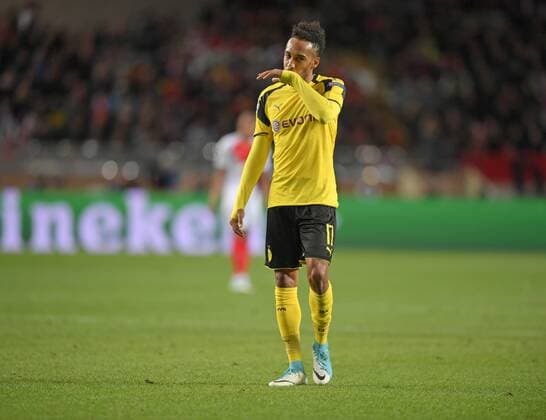 19.04.2017, Fussball Champions-League 2016 2017, Viertelfinale Rückspiel, AS Monaco - Borussia Dortmund, Im Stade Luis II in Monaco. Pierre-Emerick Aubameyang (Dortmund) nachdenklich. 