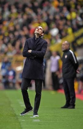 19.04.2017, Fussball Champions-League 2016 2017, Viertelfinale Rückspiel, AS Monaco - Borussia Dortmund, Im Stade Luis II in Monaco. Trainer Thomas Tuchel (Dortmund) frustriert. 