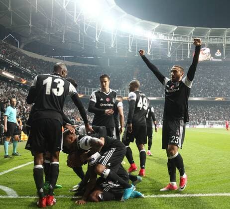 Besiktas player celebrates for Anderson Talisca goal during Europa league Quarter final second match between Besiktas and Lyon at the Vodafone Arena in Istanbul , Turkey April 20, 2017. 