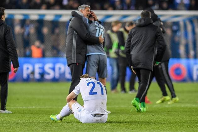Genk s Jere Uronen shows defeat after the return leg of quarterfinals in the Europa League competition between Belgian soccer team RC Genk and Spanish team Celta Vigo, Thursday 20 April 2017, in Genk. First leg ended on a 2-3 result in Spain. LUCxCLAESSEN  x05084224x