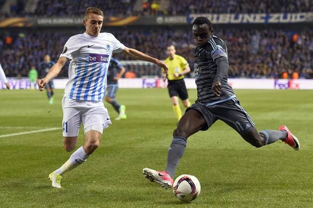GENK, BELGIUM - APRIL 20 : Pione Sisto midfielder of Celta de Vigo RC and Timothy Castagne defender of KRC Genk during the Europa League Quarter Finals 2nd leg game between KRC Genk and Celta De Vigo on April 20, 2017 in Genk, Belgium, 20 04 2017 FOOTBALL : KRC Genk vs Celta De Vigo - Europa League - 20 04 2017 PHOTONEWS PANORAMIC  700023042