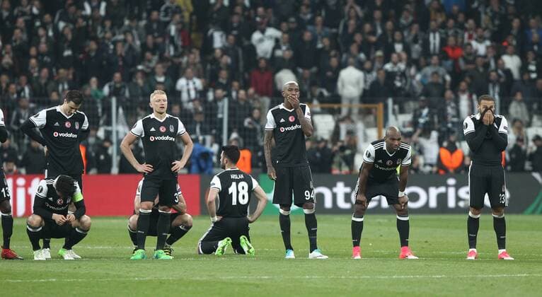 Besiktas Players unhappy after the Europa league Quarter final second match between Besiktas and Lyon at the Vodafone Arena in Istanbul , Turkey April 20, 2017. 