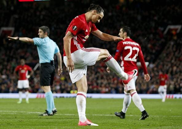 Zlatan Ibrahimovic of Manchester United ManU looks dejected during the UEFA Europa League Quarter Final 2nd Leg match at Old Trafford, Manchester. Picture date: April 20th, 2017. Pic credit should read: Matt McNulty Sportimage EDITORIAL USE ONLY. No use with unauthorised audio, video, data, fixture lists, club league logos or live services. Online in-match use limited to 120 images, no video emulation. No use in betting, games or single club league player publications.