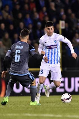 GENK, BELGIUM - APRIL 20 : Ruslan Malinovskyi midfielder of KRC Genk and Nemanja Radoja midfielder of Celta de Vigo RC during the Europa League Quarter Finals 2nd leg game between KRC Genk and Celta De Vigo on April 20, 2017 in Genk, Belgium, 20 04 2017 FOOTBALL : KRC Genk vs Celta De Vigo - Europa League - 20 04 2017 PHOTONEWS PANORAMIC 