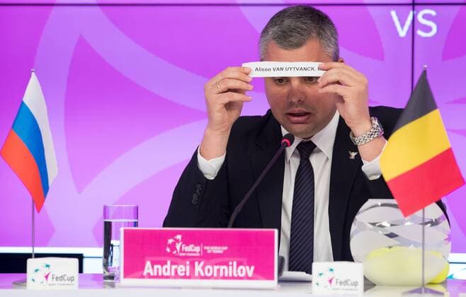 Fed Cup Referee Andrei Kornilov pictured during the drawing of this weekend s Fed Cup World Group Play Off between Russia and Belgium at the Small Sports Arena Luzhniki in Moscow, Russia, Friday 21 April 2017. BENOITxDOPPAGNE  x05084566x