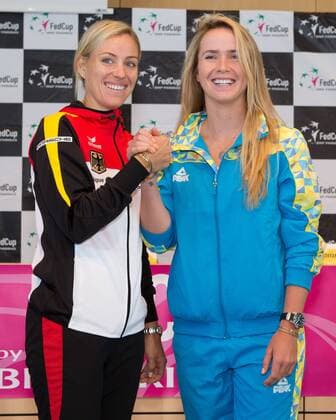 Fed Cup GER-UKR, Deutschland - Ukraine, Auslosung im Rathaus Stuttgart,ANGELIQUE KERBER (GER) und ELINA SVITOLINA (UKR) Juergen Hasenkopf