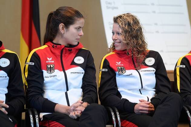 Fedcuptie Germany Ukraine in Stuttgart Germany German FedcupTeam from left:Julia Goerges ,Laura Siegemund