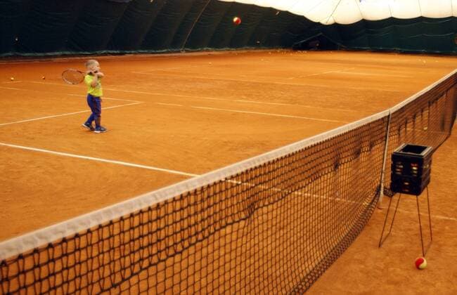 April 21, 2017 - Kiev, Ukraine - DMYTRO KUZMINOV, 3-year and 9 month old boy from south-west Ukrainian city Odessa, plays tennis on a tennis court in Kiev, Ukraine, on 21 April 2017. DMYTRO KUZMINOV registred by National Register of Records as The youngest tennis player in Ukraine on 21 April. 3-year and 9 month old DMYTRO KUZMINOV becomes the youngest tennis player in Ukraine - ZUMAg194 78213945st Copyright: xSergxGlovnyx
