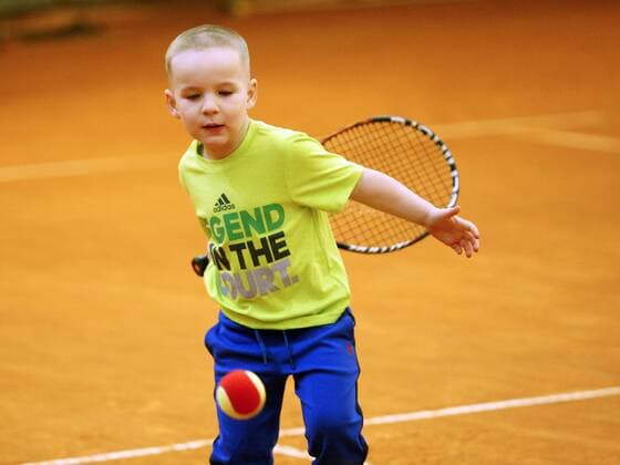 April 21, 2017 - Kiev, Ukraine - DMYTRO KUZMINOV, 3-year and 9 month old boy from south-west Ukrainian city Odessa, plays tennis on a tennis court in Kiev, Ukraine, on 21 April 2017. DMYTRO KUZMINOV registred by National Register of Records as The youngest tennis player in Ukraine on 21 April. 3-year and 9 month old DMYTRO KUZMINOV becomes the youngest tennis player in Ukraine - ZUMAg194 78214062st Copyright: xSergxGlovnyx