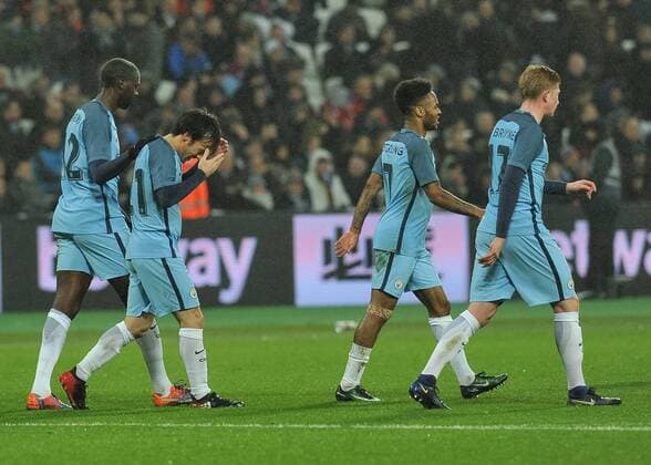 David Silva of Manchester City celebrates scoring during the The FA Cup third round match between West Ham United and Manchester City at the London Stadium, Queen Elizabeth Olympic Park , London, England on 6 January 2017. Copyright: xVincexxMignottx 13630024
