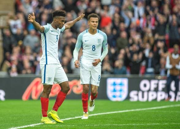 Daniel Sturridge of England celebrates scoring the opening goal during the FIFA World Cup WM Weltmeisterschaft Fussball 2018 Qualifier match between England and Malta at Wembley Stadium, London, England on 8 October 2016. Copyright: xVincexxMignottx 11910006