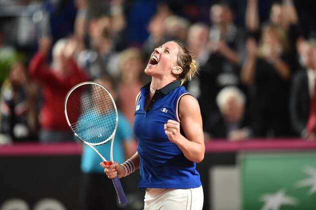 Joie de Pauline Parmentier TENNIS : Pauline Parmentier vs Sara Soribes Tormo - 22 04 2017 FredericChambert Panoramic 