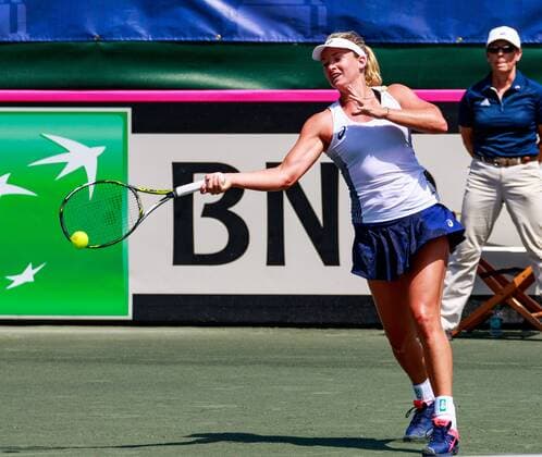 April 23, 2017 - Wesley Chapel, Florida, USA-CoCo Vandeweghe in action during the first match with Katerina Siniakovain in the Fed Cup World Group Semifinal between the Czech Republic and the United States at the Saddlebrook Resort. CSM TENNIS 2017: Fed Cup World Group Semifinal Czech Republic vs USA APR 23 - ZUMAc04_ 20170423_zaf_c04_001 Copyright: xDelxMecumx