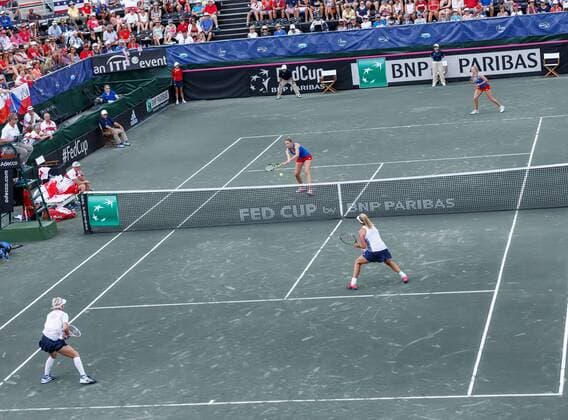 April 23, 2017 - Wesley Chapel, Florida, USA- Bethanie Mattek-Sands with her partner CoCo Vandeweghe and Kristyna Pliskova with her partner Katerina Siniakova in the second doubles match in the Fed Cup World Group Semifinal between the Czech Republic and the United States at the Saddlebrook Resort. CSM TENNIS 2017: Fed Cup World Group Semifinal Czech Republic vs USA APR 23 - ZUMAc04_ 20170423_zaf_c04_128 Copyright: xDelxMecumx