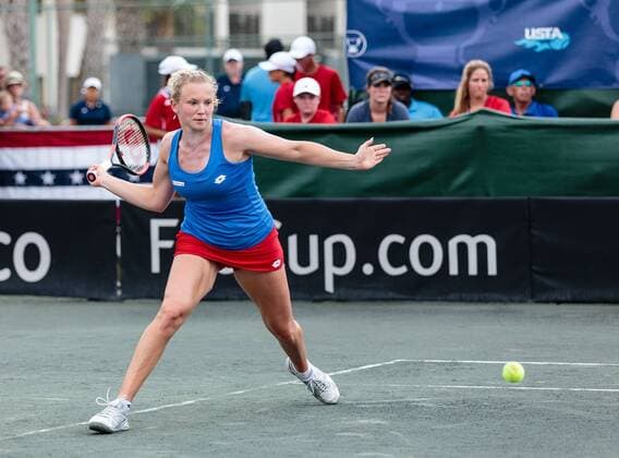 April 23, 2017 - Wesley Chapel, Florida, USA- Katerina Siniakova in action during her first doubles match with CoCo Vandeweghe and Bethanie Mattek-Sands in the Fed Cup World Group Semifinal between the Czech Republic and the United States at the Saddlebrook Resort. CSM TENNIS 2017: Fed Cup World Group Semifinal Czech Republic vs USA APR 23 - ZUMAc04_ 20170423_zaf_c04_168 Copyright: xDelxMecumx