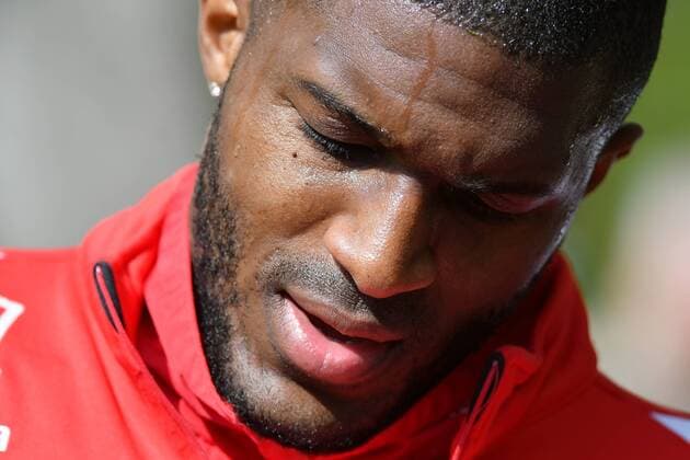 GER, 1.FBL., 1. FC Köln Training 26.04.2017, Trainingsgelaende Geissbockheim, Koeln, GER, 1.FBL., 1. FC Köln Training im Bild picture shows: Anthony Modeste (1. FC Koeln 27),Portrait,Querformat, schwitzt nach dem Training Foto © nordphoto Meuter nordphotox xMeuter