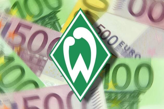 nach den jüngsten Erfolgen in der Fußball Bundesliga wirft der SV Werder Bremen wieder ein Auge auf die UEFA Europa League, die dem Traditionsclub zu zusätzlichen Einnahmen durch die Teilnahme an einem internationalen Wettbewerb verhelfen können: Vereinsemblem auf einem Fächer Euro Geldscheinen
