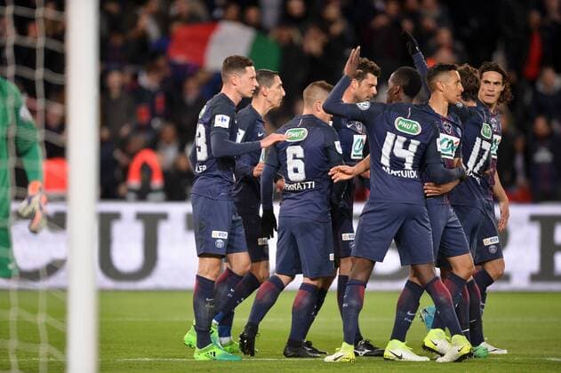 23 JULIAN DRAXLER (psg) - 08 THIAGO MOTTA (psg) - 09 EDINSON CAVANI (psg) - 11 ANGEL DI MARIA (psg) - JOIE FOOTBALL : Paris SG vs Monaco - Coupe de France - 26 04 2017 AnthonyBIBARD FEP Panoramic 