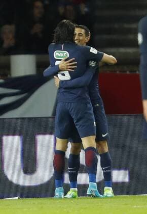 joie Edinson Cavani (PSG) et Angel Di Maria (PSG) FOOTBALL : PSG vs Monaco - Demie Finale - Coupe de France - 26 04 2017 GwendolineLeGoff Panoramic 