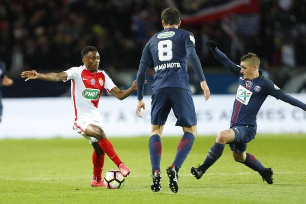 Yhoan Andzouana (Monaco) vcs Marco Verratti (PSG) FOOTBALL : PSG vs Monaco - Demie Finale - Coupe de France - 26 04 2017 GwendolineLeGoff Panoramic 