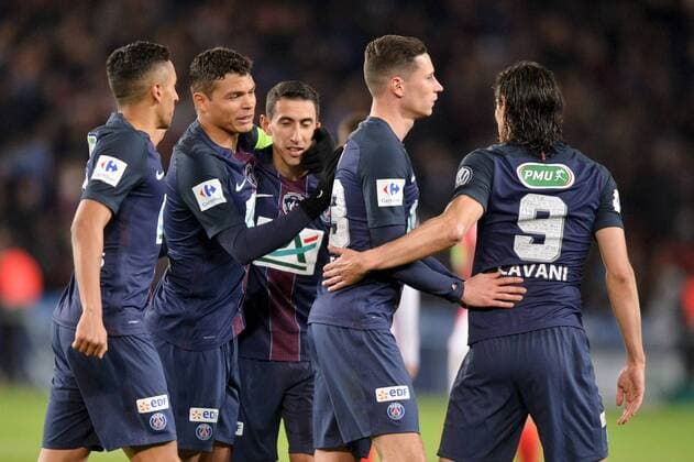 11 ANGEL DI MARIA (psg) - 23 JULIAN DRAXLER (psg) - 02 THIAGO SILVA (psg) - JOIE FOOTBALL : Paris SG vs Monaco - Coupe de France - 26 04 2017 AnthonyBIBARD FEP Panoramic 