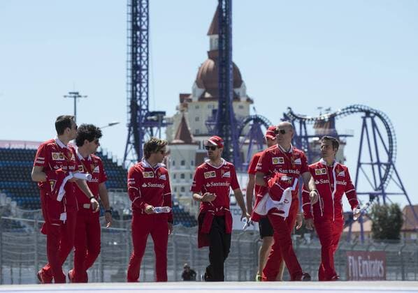 Motorsports: FIA Formula One World Championship WM Weltmeisterschaft 2017, Grand Prix of Russia, 5 Sebastian Vettel (GER, Scuderia Ferrari) Inspecting Race Track Sotschi Russia xHOCHxZWEIx