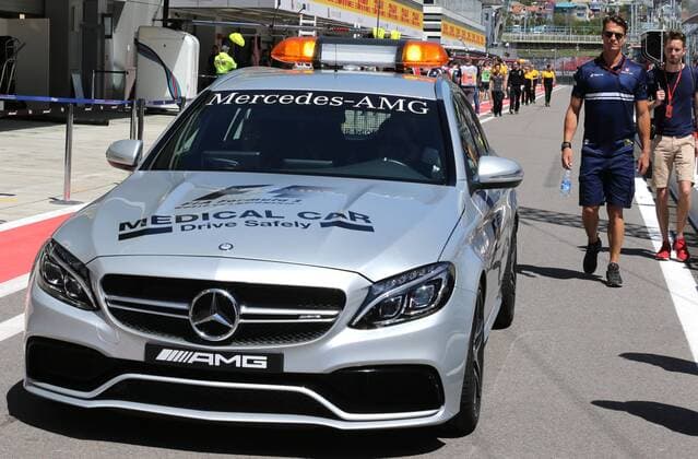 SOCHI, RUSSIA - APRIL 27, 2017: A Mercedes-AMG medical car at the Sochi Autodrom racing circuit ahead of the 2017 Formula One Russian Grand Prix. Alexander Demianchuk TASS  TS049CB1