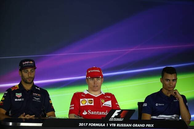 Russian Grand Prix, Sochi 27 - 30 April 2017 27.04.2017 - press conference PK Pressekonferenz Daniel Ricciardo (AUS) Red Bull Racing RB13, Kimi Raikkonen (FIN) Scuderia Ferrari SF70H and Pascal Wehrlein (GER) Sauber C36 