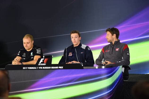 Valtteri Bottas (Mercedes AMG Petronas Formula One Team), Daniil Kwjat (Scuderia Toro Rosso), Romain Grosjean (Haas F1 Team), Grosser Preis von Russland 2017, Media Day, Motorsport, Formel 1, 27.04.2017, Sotschi Copyright: xAndre Eibner-Pressefotox EP_JAE
