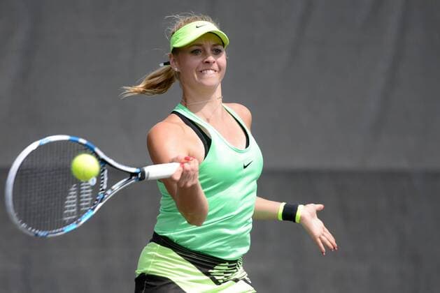 April 27, 2017 - Charlottesville, Virginia, United States - FANNI STOLAR of Hungary in her second round match in the Boyd Tinsley Clay Court Classic tennis tournament in Charlottesville Virginia. Tennis 2017 - Boyd Tinsley Clay Court Classic - ZUMAl132 20170427_zap_l132_016 Copyright: xChristopherxLevyx