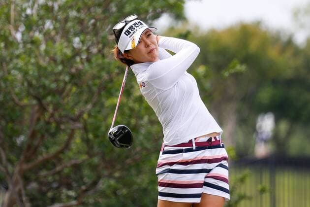 IRVING, TX - APRIL 28: Mi Jung Hur of Korea hits her tee shot on 2 during the second round of the LPGA Golf Damen Volunteers of America Texas Shootout on April 28, 2017 at Las Colinas Country Club in Irving, TX. (Photo by Andrew Dieb Icon Sportswire) GOLF: APR 28 LPGA - Volunteers of America Texas Shootout - Second Round Icon170428717 EDITORIAL USE ONLY