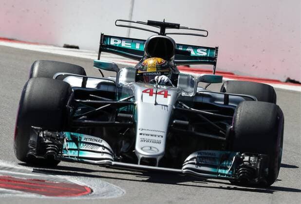 SOCHI, RUSSIA - APRIL 29, 2017: Mercedes AMG Petronas Formula One Team driver Lewis Hamilton of the United Kingdom takes part in a practice session ahead of the 2017 Formula One Russian Grand Prix at the Sochi Autodrom racing circuit. Vyacheslav Prokofyev TASS  TS04A23A