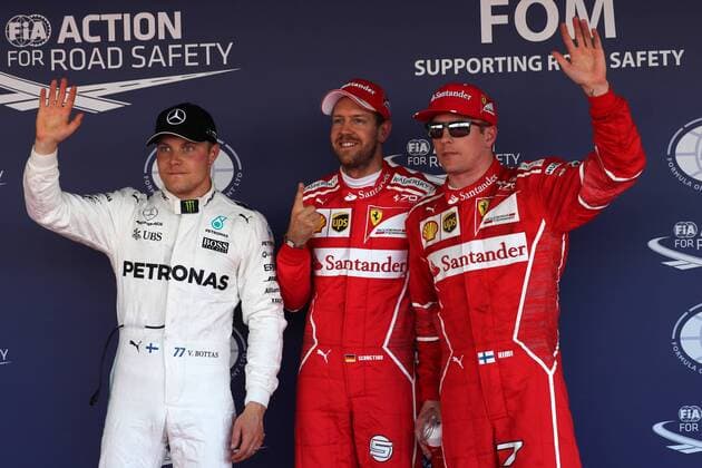 Russian Grand Prix, Sochi 27 - 30 April 2017 29.04.2017 - Qualifying, 3rd place Valtteri Bottas (FIN) Mercedes AMG F1 W08, Sebastian Vettel (GER) Scuderia Ferrari SF70H pole position and 2nd place Kimi Raikkonen (FIN) Scuderia Ferrari SF70H 