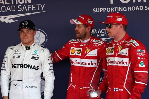 Russian Grand Prix, Sochi 27 - 30 April 2017 29.04.2017 - Qualifying, 3rd place Valtteri Bottas (FIN) Mercedes AMG F1 W08, Sebastian Vettel (GER) Scuderia Ferrari SF70H pole position and 2nd place Kimi Raikkonen (FIN) Scuderia Ferrari SF70H 