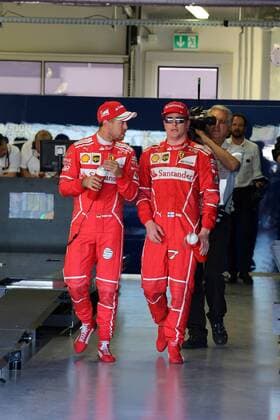 Russian Grand Prix, Sochi 27 - 30 April 2017 29.04.2017 - Qualifying, Sebastian Vettel (GER) Scuderia Ferrari SF70H pole position and 2nd place Kimi Raikkonen (FIN) Scuderia Ferrari SF70H 