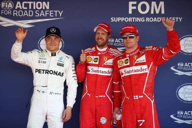 Russian Grand Prix, Sochi 27 - 30 April 2017 29.04.2017 - Qualifying, 3rd place Valtteri Bottas (FIN) Mercedes AMG F1 W08, Sebastian Vettel (GER) Scuderia Ferrari SF70H pole position and 2nd place Kimi Raikkonen (FIN) Scuderia Ferrari SF70H 