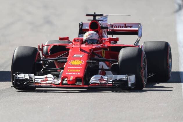 SOCHI, RUSSIA - APRIL 29, 2017: Scuderia Ferrari F1 driver Sebastian Vettel of Germany drives during a qualifying session for the 2017 Formula One Russian Grand Prix at the Sochi Autodrom racing circuit. Vyacheslav Prokofyev TASS  TS04A2B0