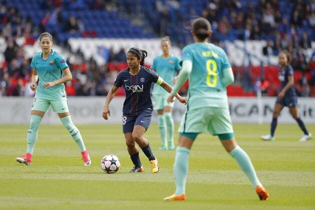 fußball, CL, Damen, Paris St. Germain - FC Barcelona Shirley Cruz Trana (PSG women), Miriam Dieguez FC Barcelona Barca women) FOOTBALL : Paris SG vs FC Barcelone - UEFA Ligue des Champions feminines - 1 2 Finale - 29 04 2017 StephaneALLAMAN Panoramic 
