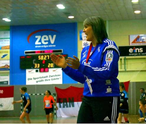 Trainerin Corina Cupcea (Zwickau) Handball Frauen 2.Liga 2016 17 BSV Sachsen Zwickau - FSG Mainz 05 Budenheim 34:29 am 29.4.2017 BSV Sachsen Zwickau - FSG Mainz 05 Budenheim