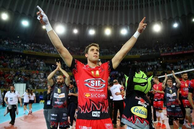 April 29, 2017 - Rome, Italy - Aleksandar Atanasijevic (Perugia) celebrating the victory during CEV Volleyball Champions League semifinal Sir Sicoma Colussi Perugia v Cucine Lube Civitanova at Palalottomatica in Rome, Italy on April 29, 2017. Perugia v Civitanova - CEV Volley Champions League Final Four  - ZUMAn230 20170429_zaa_n230_390 Copyright: xMatteoxCiambellix